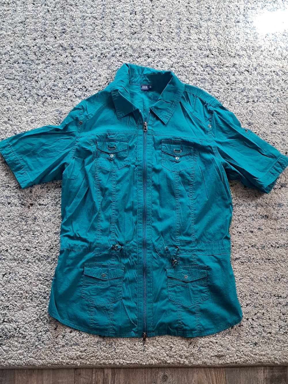Women's Teal Short-Sleeve Zip-Front Utility Tunic
